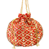 New Amazing Stylish Red Potli Bag With Traditional Work All Over